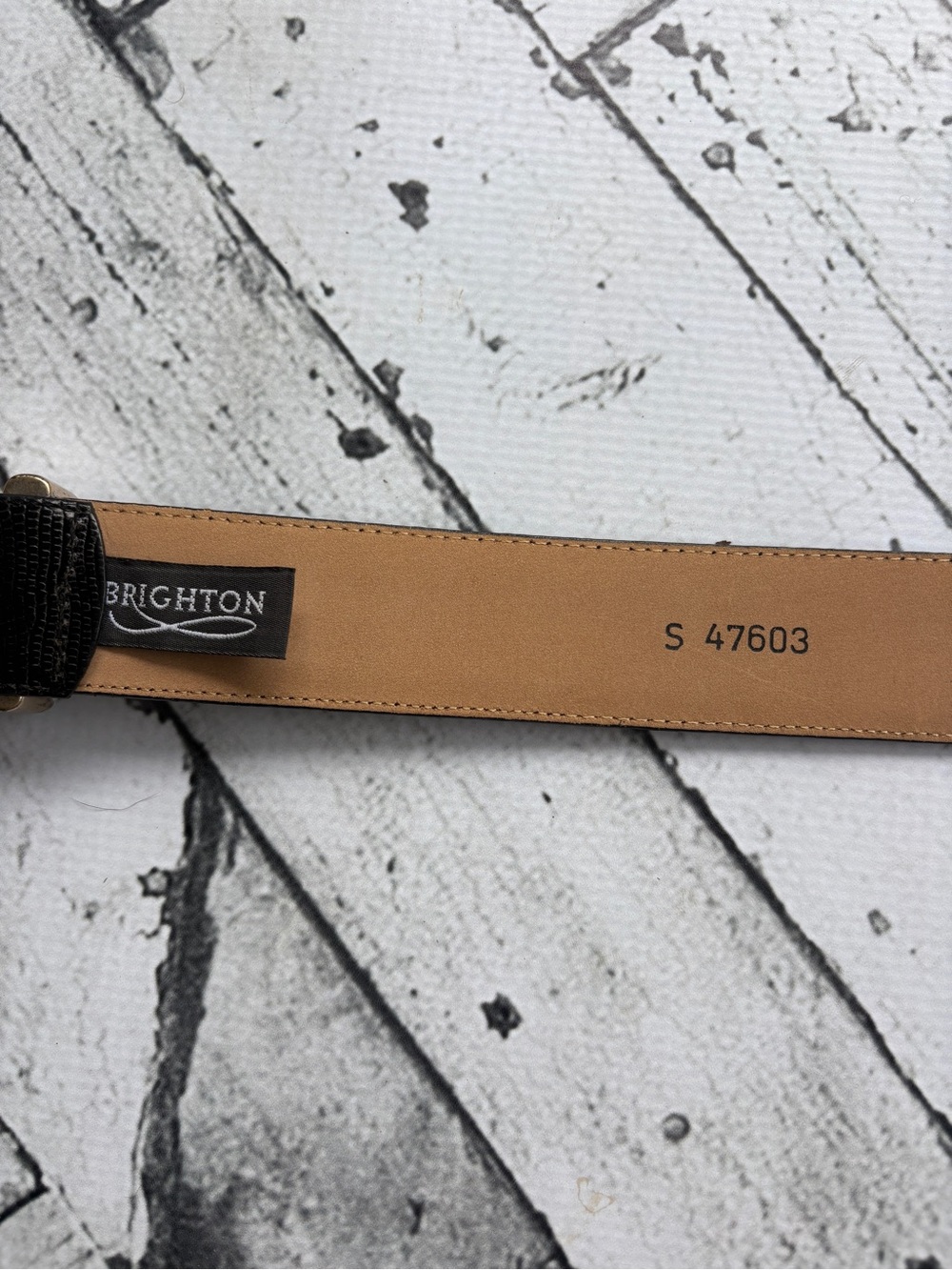 Vintage Brighton Black Lizard Belt Silver Gold Buckle Sz S